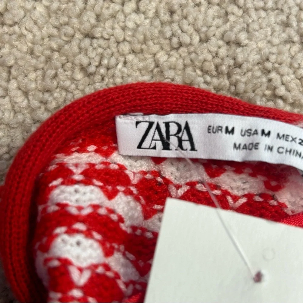 Zara red white printed knit halter crop top Sz M NWT - Picture 6 of 10